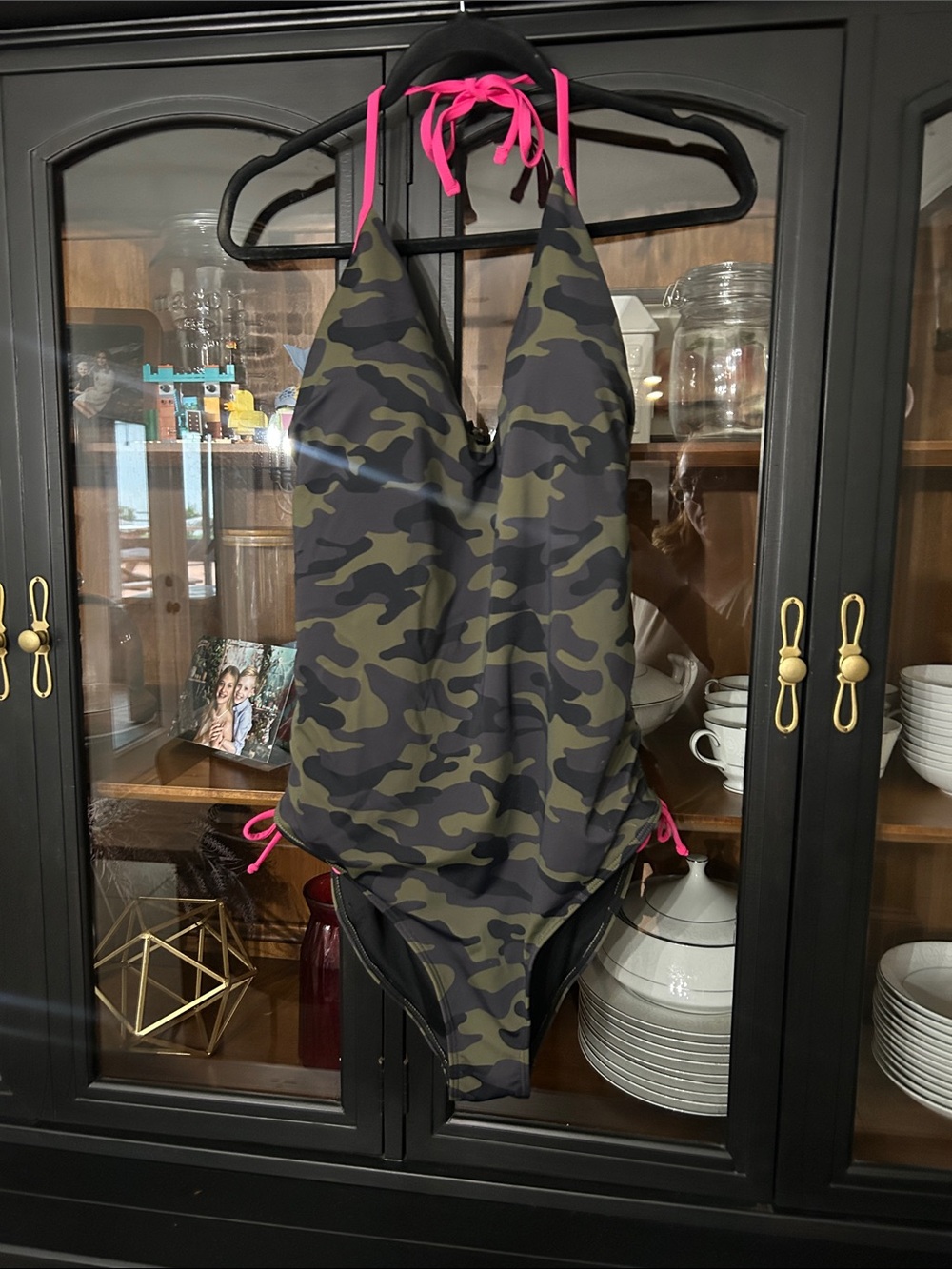 Swimsuits For All Camo One-Piece with Hot Pink Trim